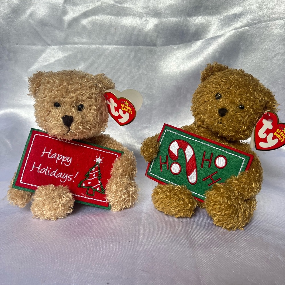 Ty “christmas” set of bears with signs